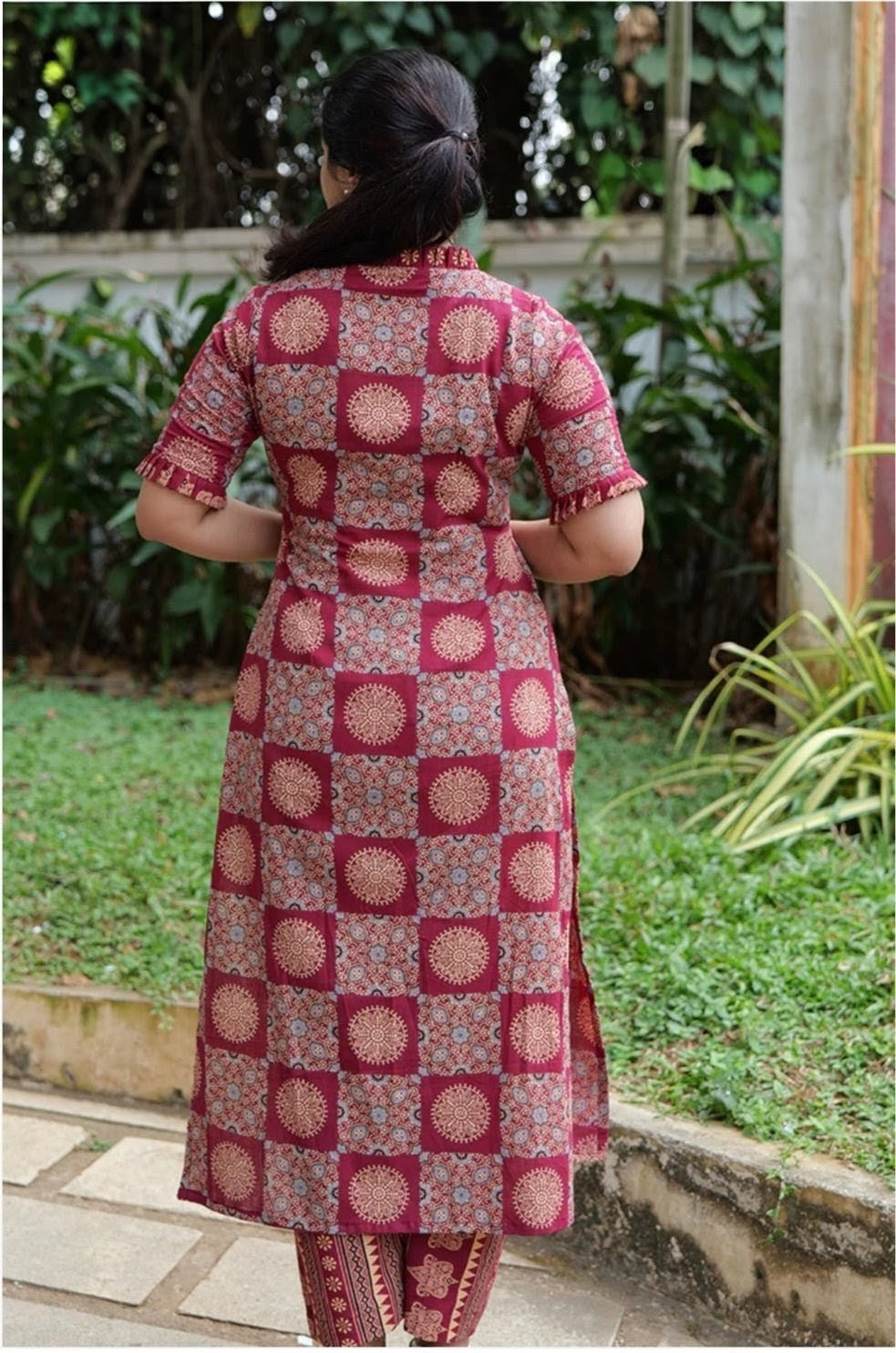 Women's Maroon Printed Tesla Slub Cotton Blend Kurta Pant Co-Ord Set | Ethnic Casual Wear
