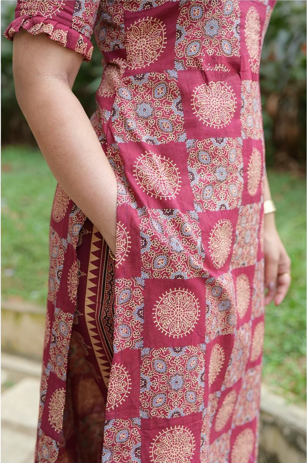 Women's Maroon Printed Tesla Slub Cotton Blend Kurta Pant Co-Ord Set | Ethnic Casual Wear